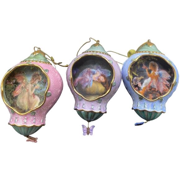 Set of 3 Bradford Editions Xmas Enchanted Garden Lisa Jane Fairy Ornaments 2000 - Picture 1 of 5